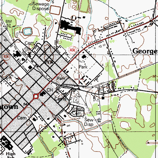 Topographic Map of Georgetown Post Office, DE