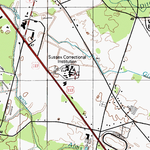Topographic Map of Sussex Community Corrections Center, DE