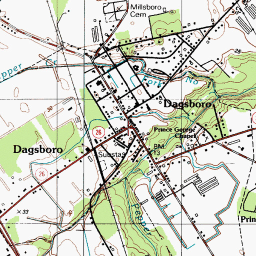 Topographic Map of Dagsboro Post Office, DE