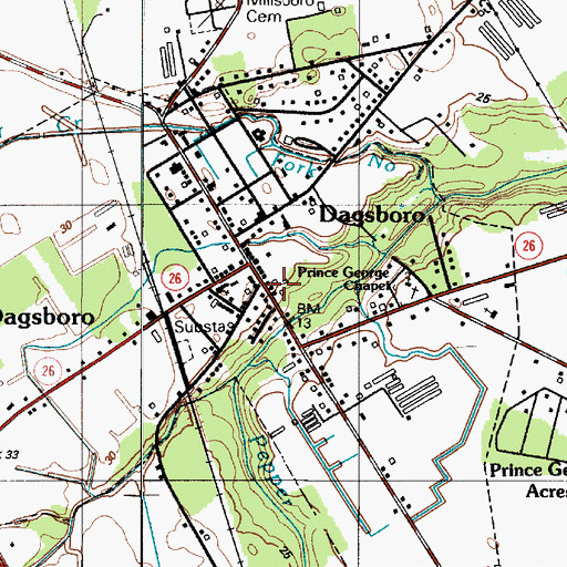 Topographic Map of Dagsboro Town Hall, DE