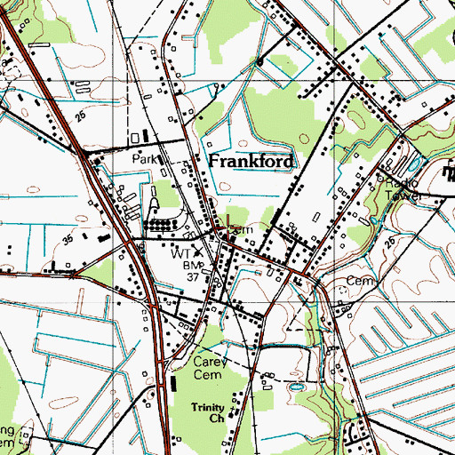 Topographic Map of Frankford Post Office, DE