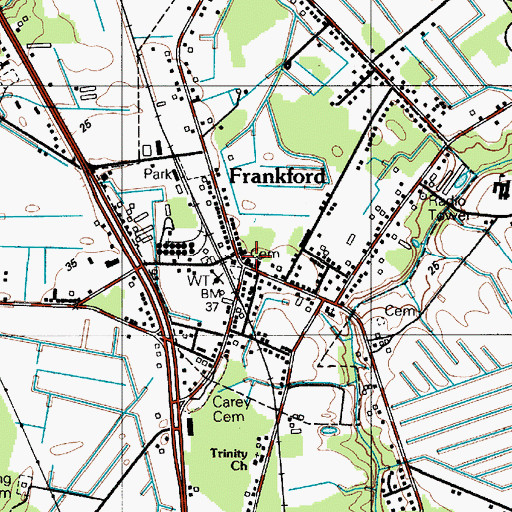 Topographic Map of Frankford Town Hall, DE
