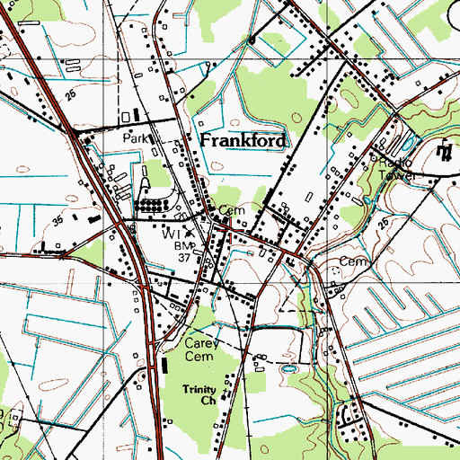Topographic Map of Frankford Public Library, DE