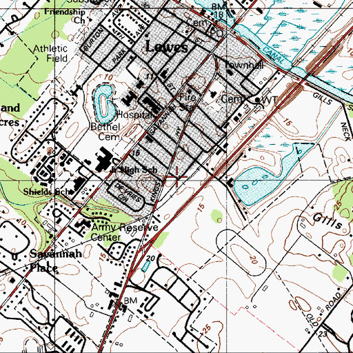Topographic Map of Lewes Public Library, DE