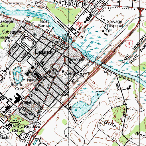 Topographic Map of Lewes City Power Plant, DE