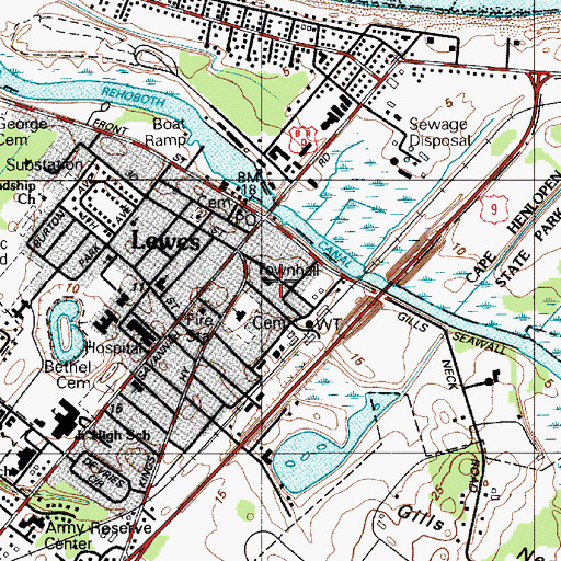 Topographic Map of Lewes City Hall, DE