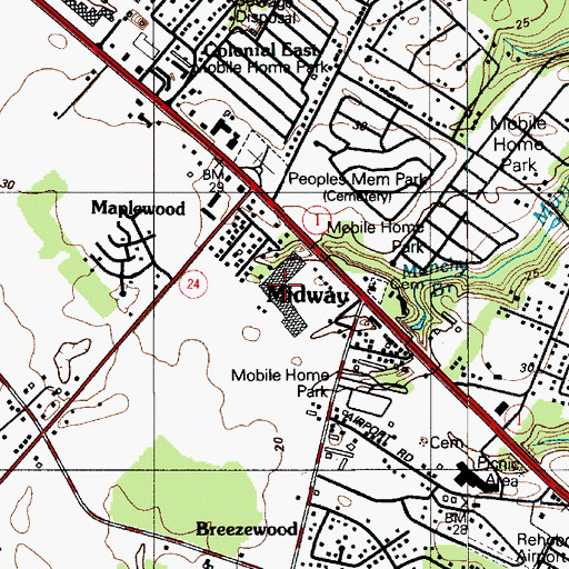 Topographic Map of Rehoboth Mall Shopping Center, DE