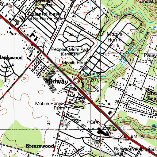 Topographic Map of Midway Cemetery, DE
