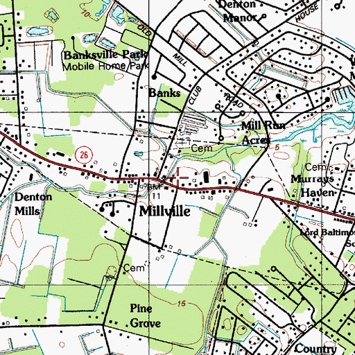 Topographic Map of Millville Town Hall, DE