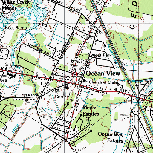 Topographic Map of Ocean View Presbyterian Cemetery, DE