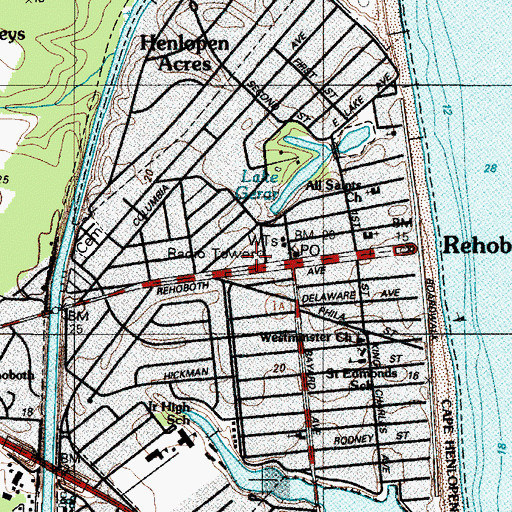 Topographic Map of Rehoboth Beach City Hall, DE