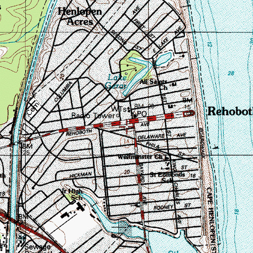 Topographic Map of Rehoboth Beach Public Library, DE