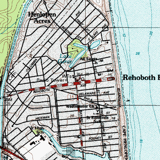 Topographic Map of Rehoboth Beach Post Office, DE