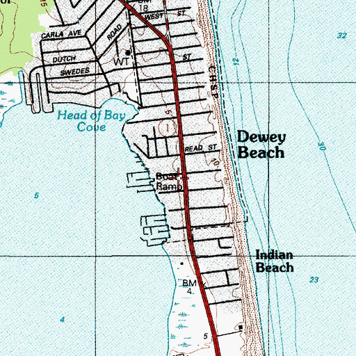 Topographic Map of Dewey Beach Town Hall, DE