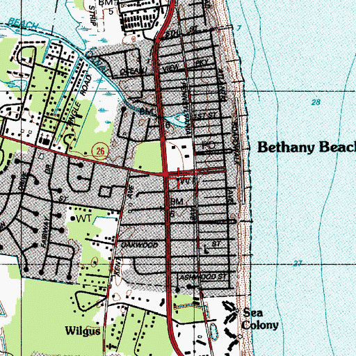 Topographic Map of Bethany Beach Town Hall, DE