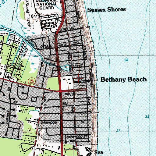 Topographic Map of Bethany Beach Post Office, DE