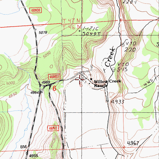 Topographic Map of Willow Creek Ranch, CA