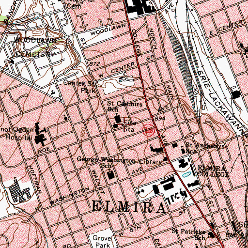 Topographic Map of Elmira Fire Department Station 5, NY