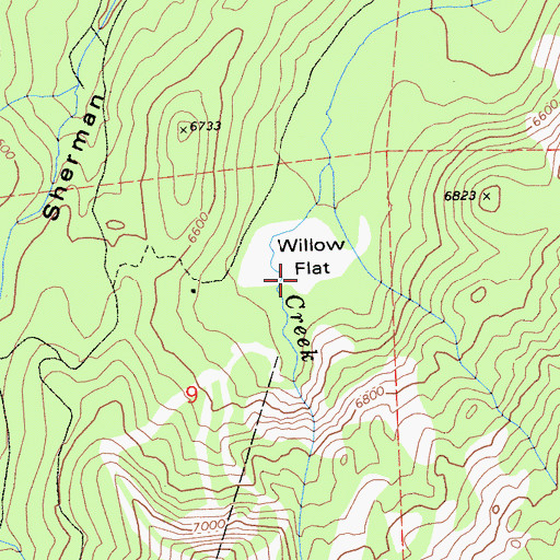 Topographic Map of Willow Flat, CA