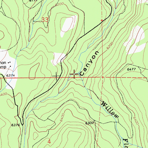Topographic Map of Willow Flat Creek, CA