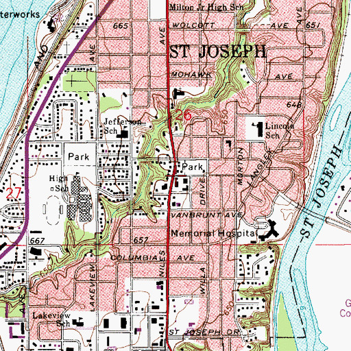 Topographic Map of Saint Joseph City Library, MI