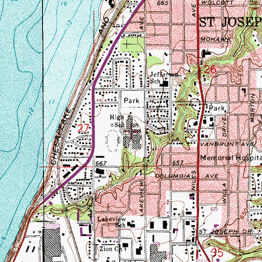 Topographic Map of Saint Joseph High School, MI