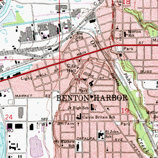 Topographic Map of Church in Benton Harbor, MI