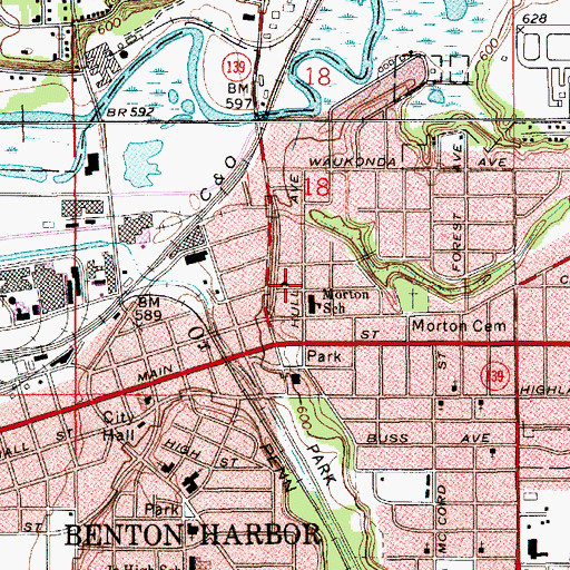 Topographic Map of First Presbyterian Church, MI