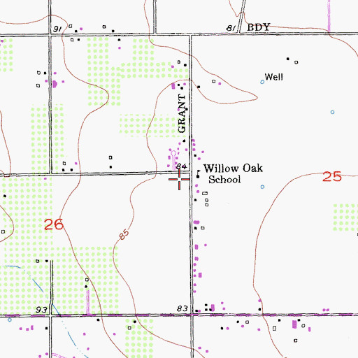 Topographic Map of Willow Oak School, CA
