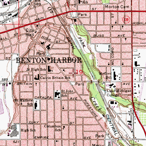 Topographic Map of Reed Temple Church of God in Christ, MI