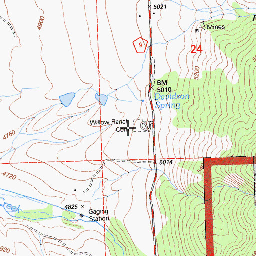 Topographic Map of Willow Ranch Cemetery, CA