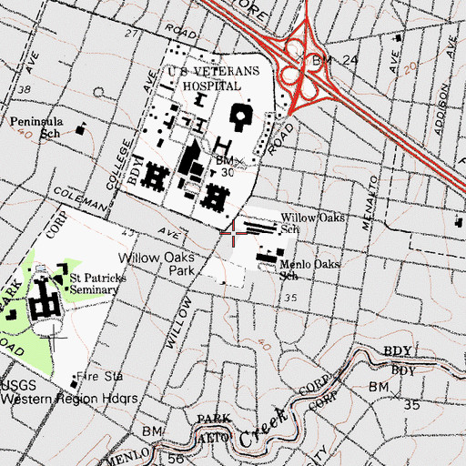 Topographic Map of Willow Oaks Elementary School, CA