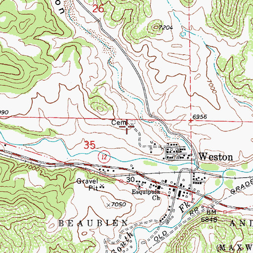 Topographic Map of Weston Cemetery, CO