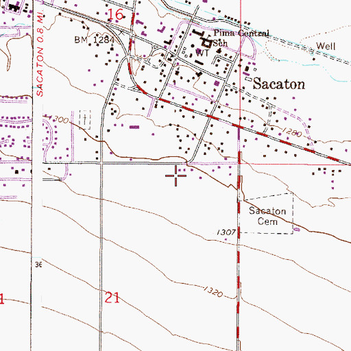 Topographic Map of Sacaton Ball Field Park, AZ