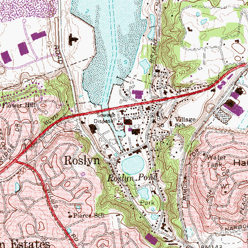 Topographic Map of Village of Roslyn Sewage Treatment Plant, NY
