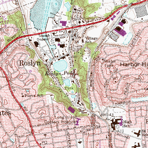 Topographic Map of Roslyn Village Hall, NY