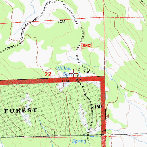 Topographic Map of Willow Spring, CA