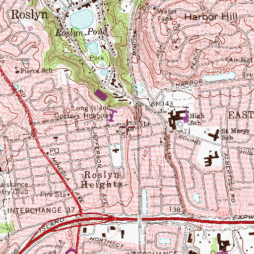 Topographic Map of Roslyn Highlands Hook and Ladder Engine and Hose Company Station 1, NY