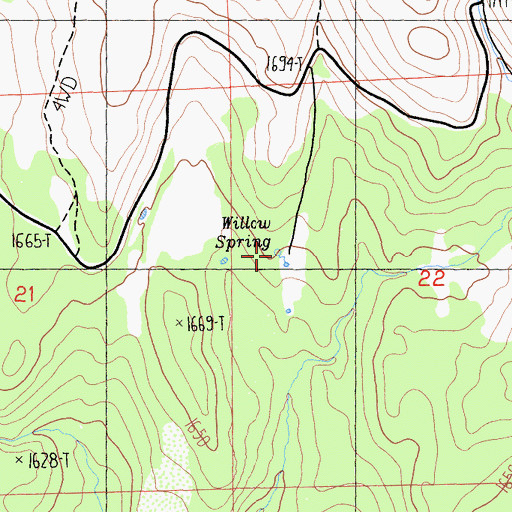 Topographic Map of Willow Spring, CA