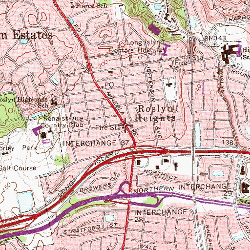 Topographic Map of Roslyn Rescue Hook and Ladder Company Station 2, NY