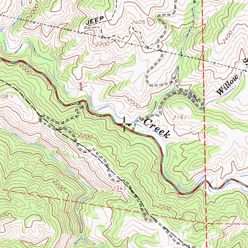 Topographic Map of Willow Spring Creek, CA