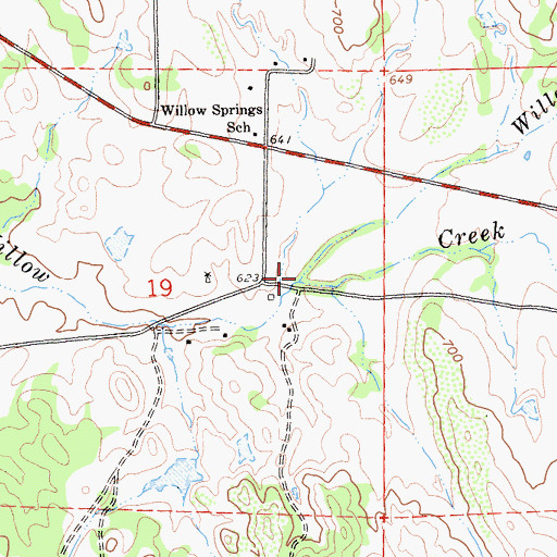 Topographic Map of Willow Springs Creek, CA