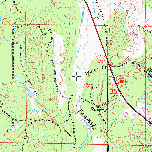 Topographic Map of Wilson Creek, CA