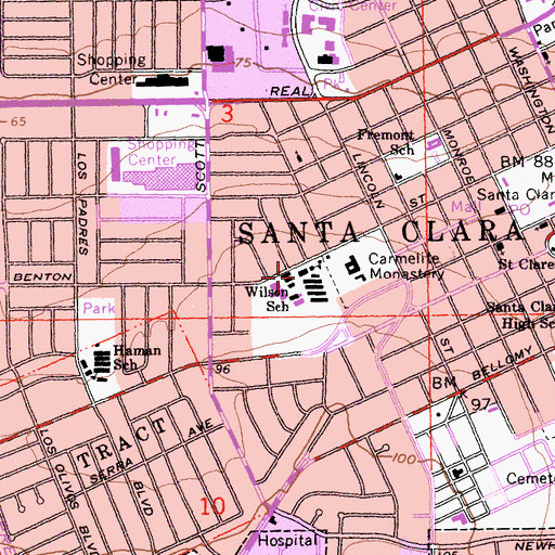 Topographic Map of Wilson High School, CA