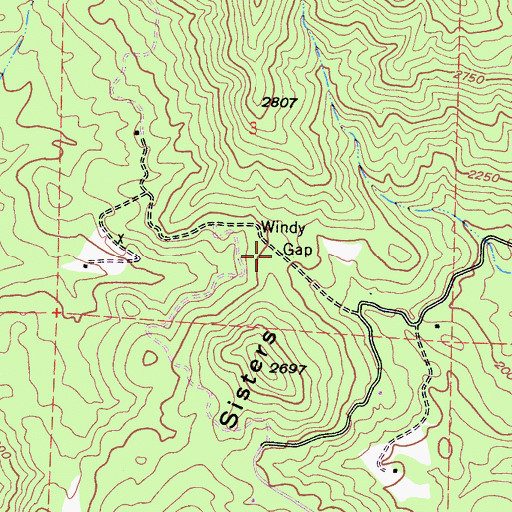 Topographic Map of Windy Gap, CA