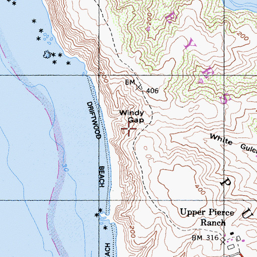 Topographic Map of Windy Gap, CA