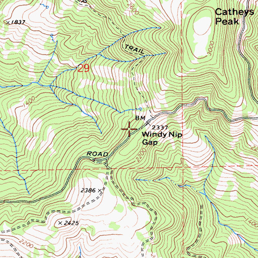 Topographic Map of Windy Nip Gap, CA