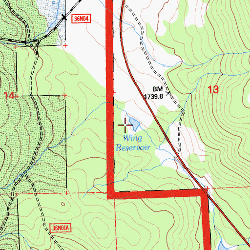 Topographic Map of Wing Reservoir, CA