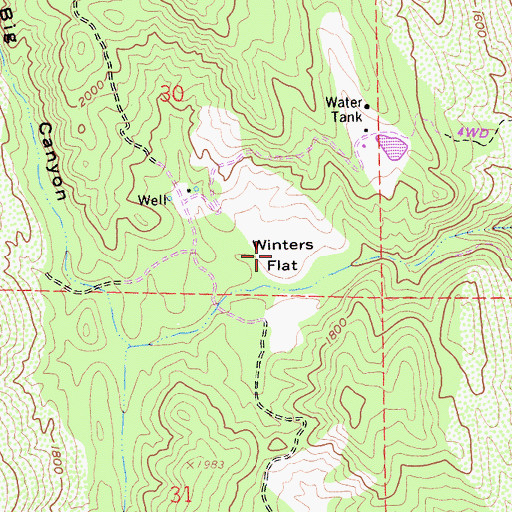 Topographic Map of Winters Flat, CA