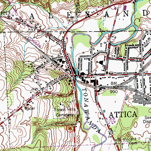 Topographic Map of Attica Village Office, NY